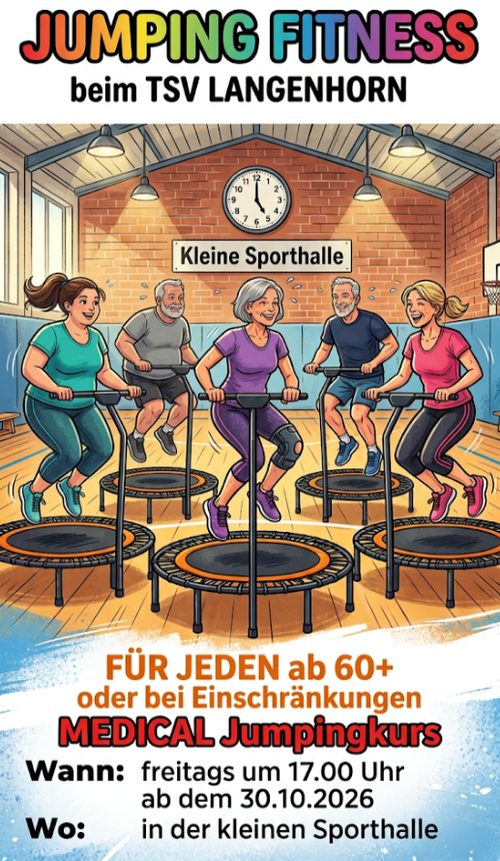Plakat: Medical Jumpingkurs, freitags um 17:00 Uhr ab dem 30.10.2026 in der Kleinen Sporthalle